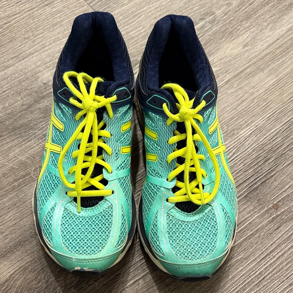 Asics Teal and Neon Yellow Women's Running Sneakers